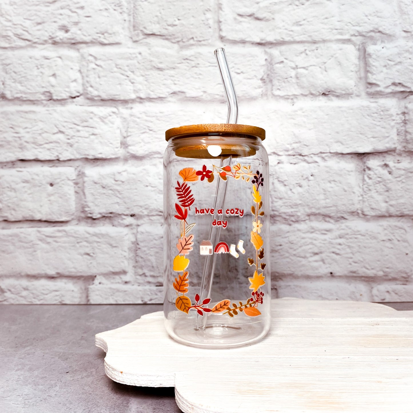 Verre en vitre et paille - Cozy day