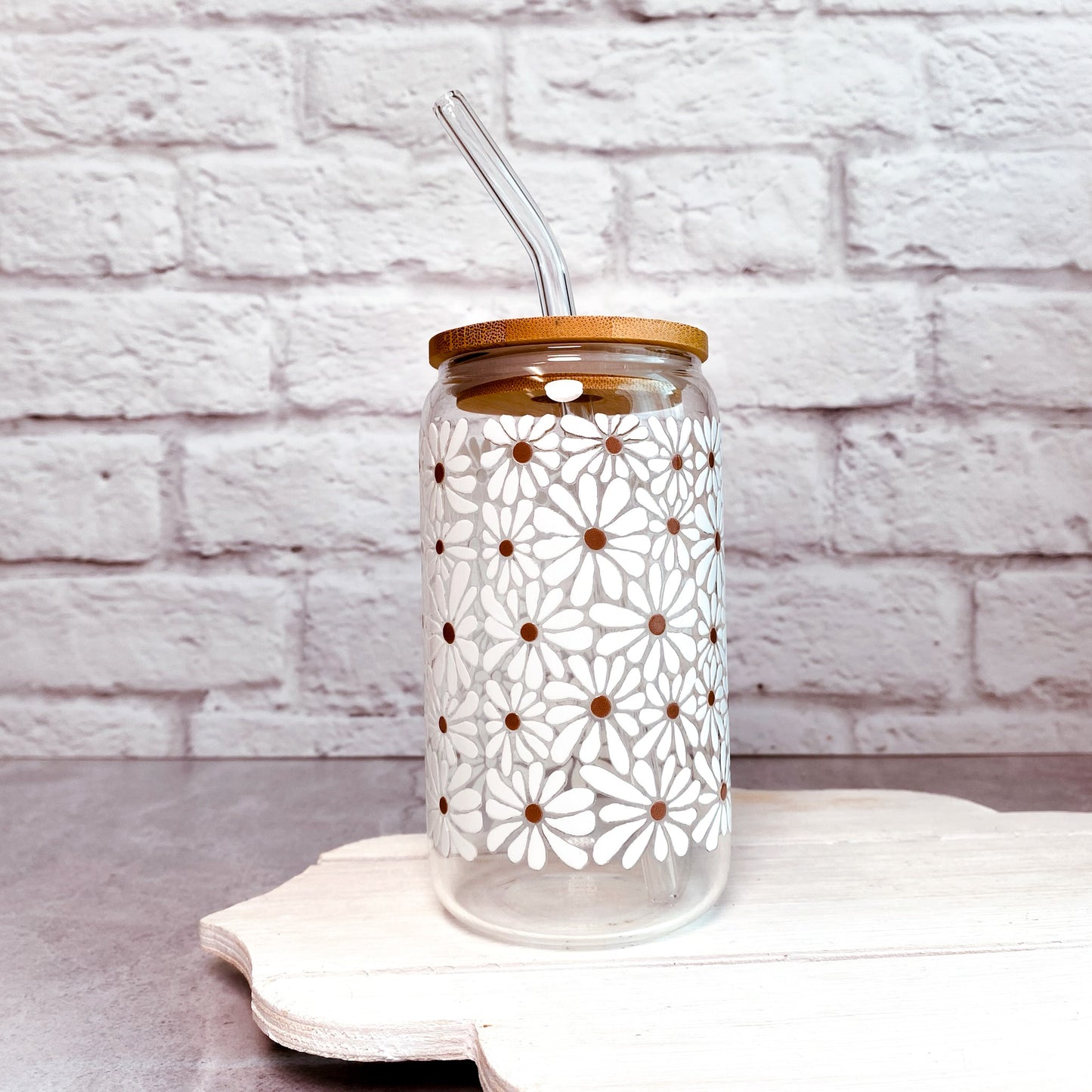 Verre en vitre et paille - Fleurs (Marguerite)